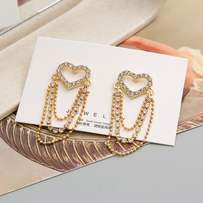 Full diamond hollow heart long earrings