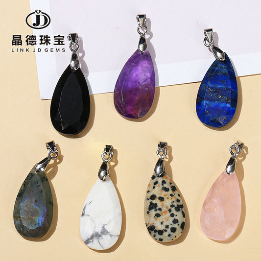 Natural crystal jade flat cut corner water drop pendant