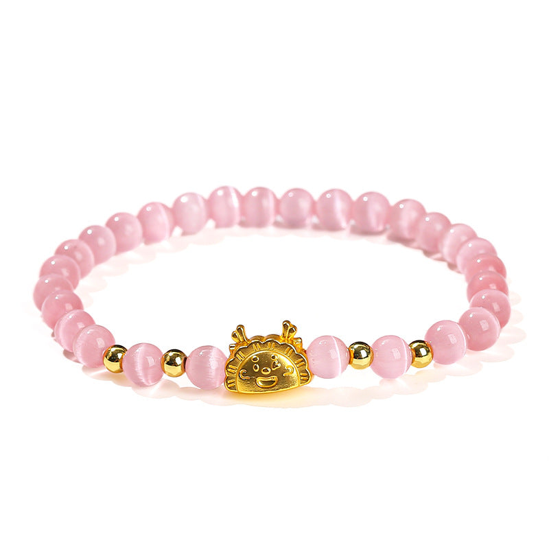 Pink and white cat's eye stone dragon steamed dumpling bracelet.