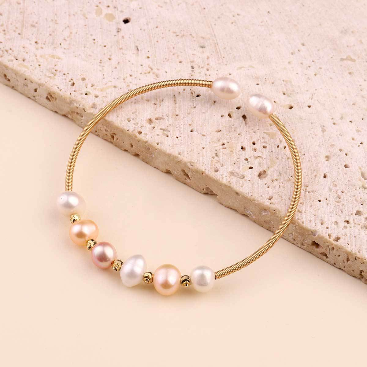 Natural Pearl Copper Wire Braided 18k Real Gold Bracelet