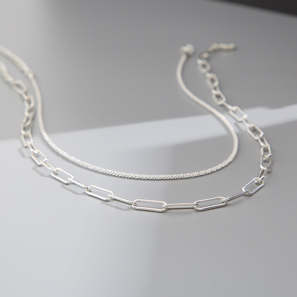 Silver stacked double clavicle chain necklace