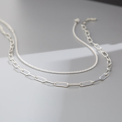 Silver stacked double clavicle chain necklace