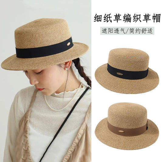 Paper Woven Hat Women's Summer Beach Sun French UV Protection