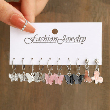 Oil Color Butterfly Earrings Set 5 Pieces