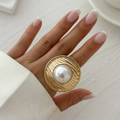 Irregular hollow wound imitation pearl ring