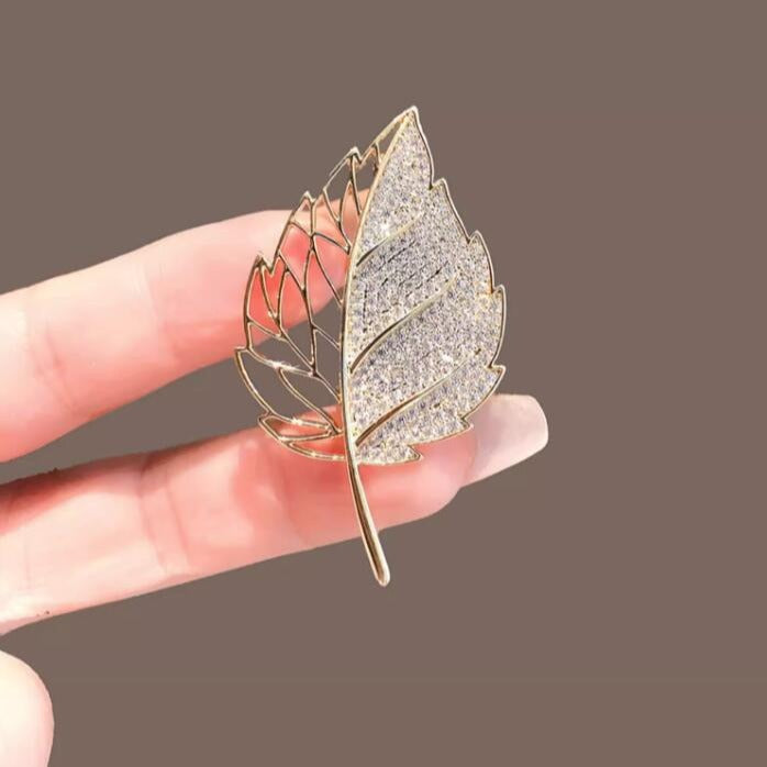 High-end full diamond leaf brooch