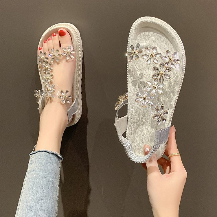 Rhinestone flower sandals