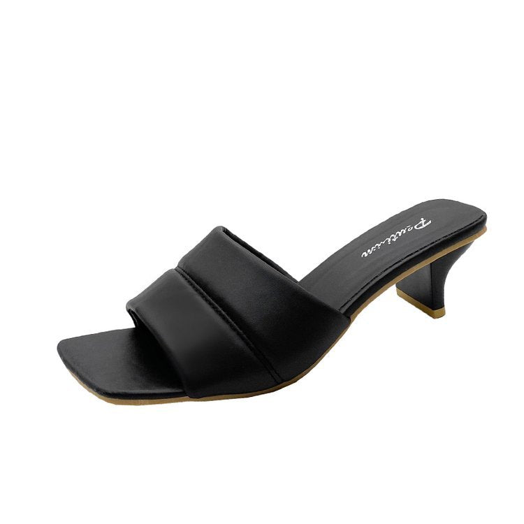 Coarse heel French one-word sandals