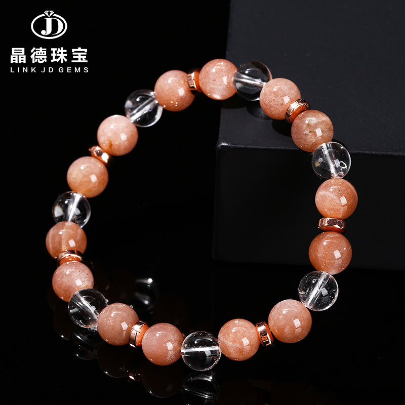 7A natural white crystal with sunstone mixed bracelet.