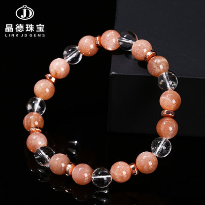 7A natural white crystal with sunstone mixed bracelet.