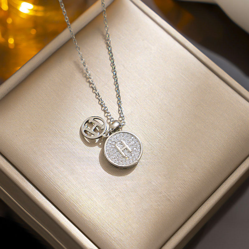 New Titanium Steel H Necklace, Round Design with Diamonds