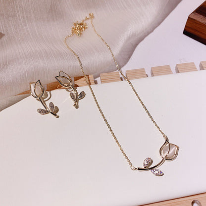 Tulip necklace earrings female ins