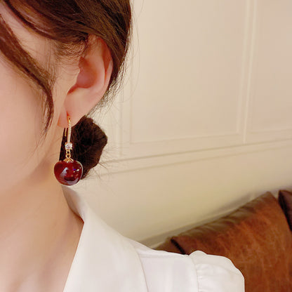 Red Cherry Silver Needle Cherry Earrings