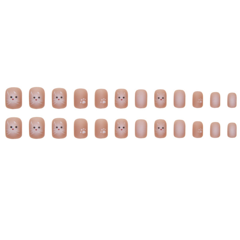 Wearable Cat Short Square Ombre Nail Stickers 24 Pieces