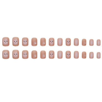 Wearable Cat Short Square Ombre Nail Stickers 24 Pieces