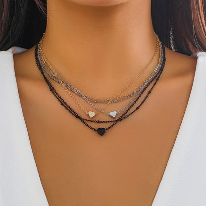 Bead chain heart-shaped multi-layer necklace