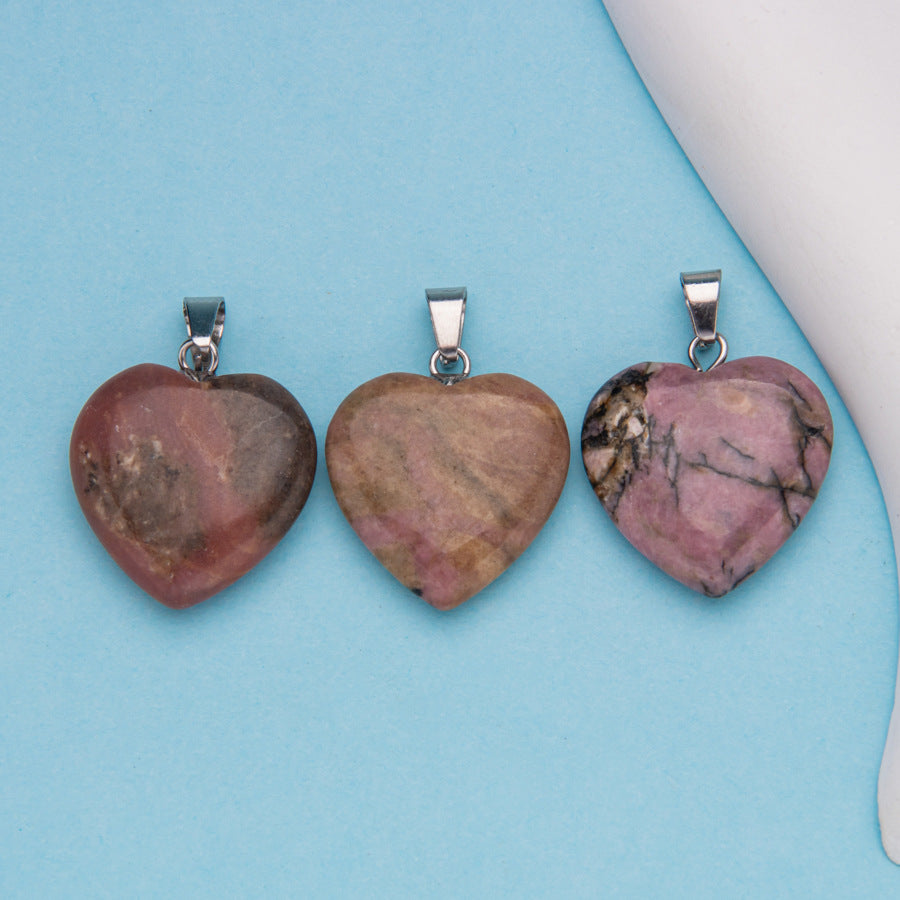 Natural stone peach heart shaped crystal agate pendant