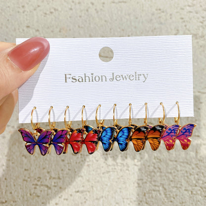 Oil Color Butterfly Earrings Set 5 Pieces