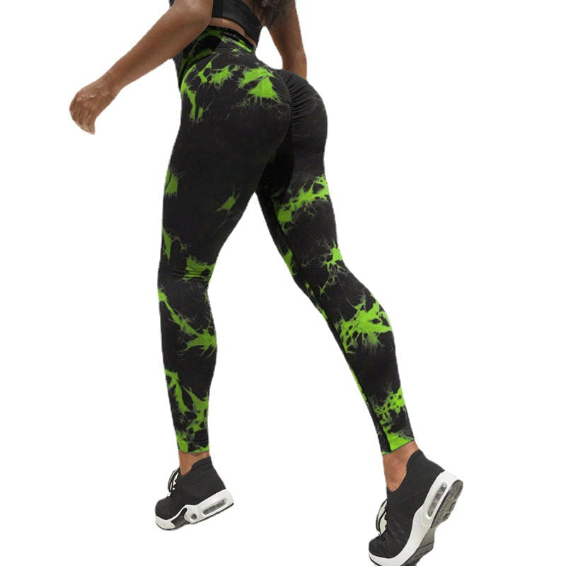 European Tie-Dye Floral High-Waist Yoga Pants