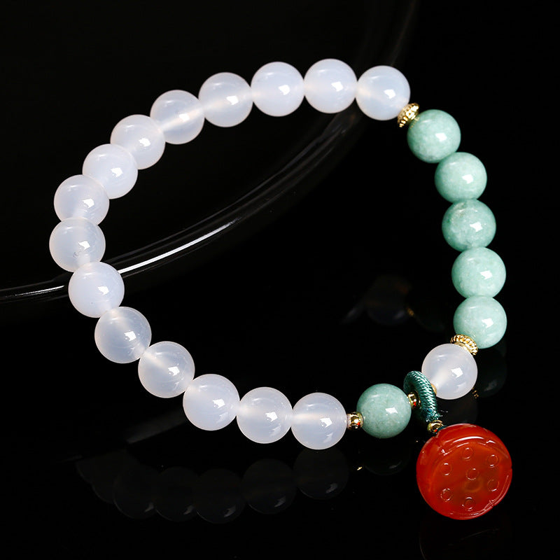 Natural white agate Myanmar jade bead bracelet