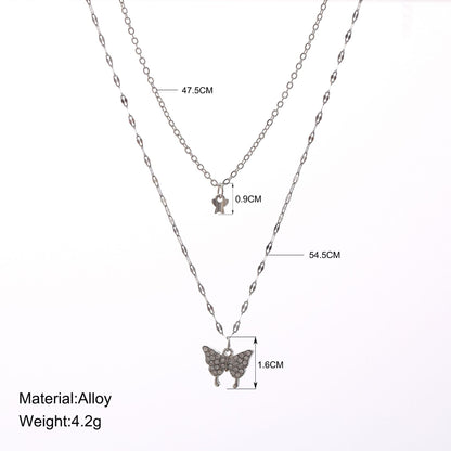 Women's double layer butterfly pendant necklace