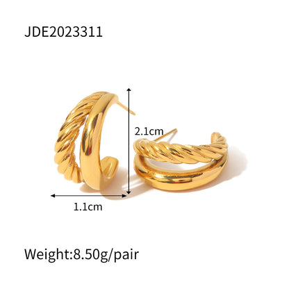 Double layer twist C shape earrings