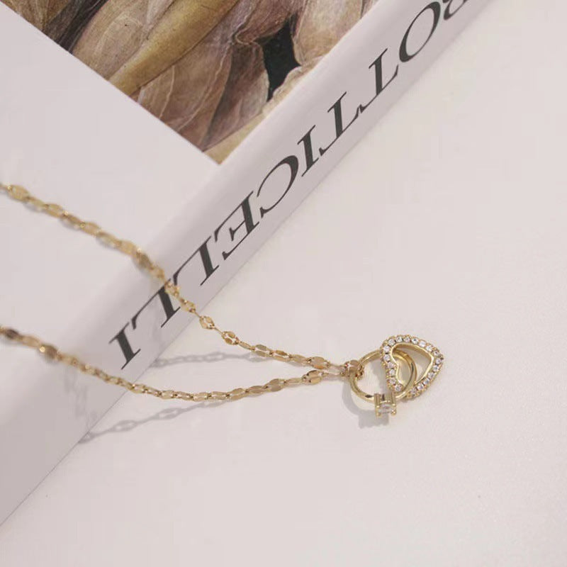 Double ring, love diamond ring necklace.