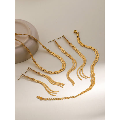 Braided Snake Bone Chain Necklace Bracelet Earrings