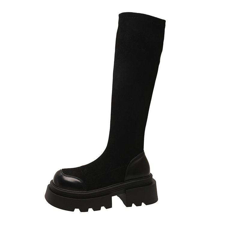 Thick-soled knee-length boots