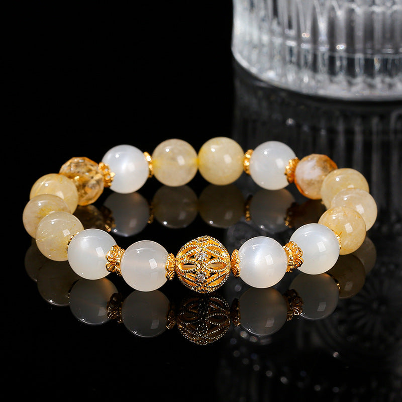 Natural blond crystal yellow moonstone bracelet.