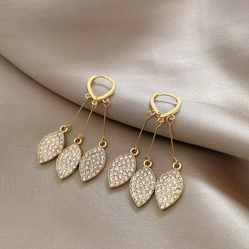 Diamond Leaf Ear Buckle Earrings