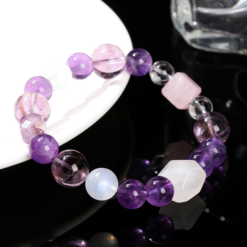 7A Natural Ice Transparent Amethyst Round Bead Bracelet