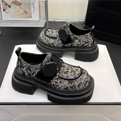 New printed round head leather shoes