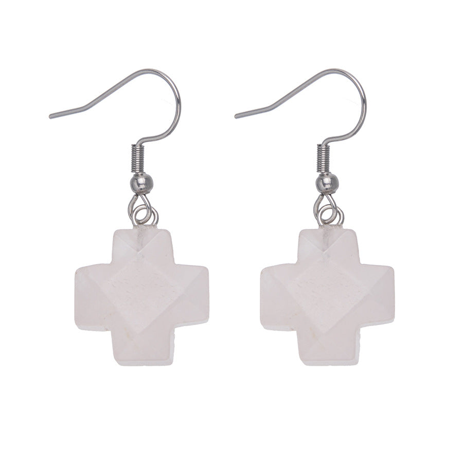 Crystal Cross Faceted Stainless Steel Earrings