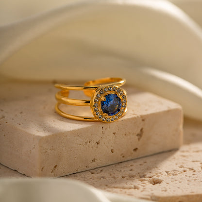 Blue round zirconia open ring