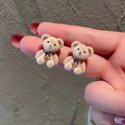 Cute bear stud earrings temperament