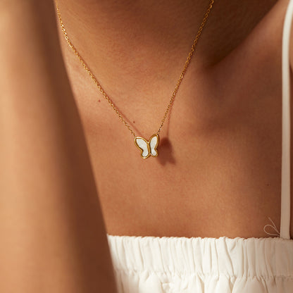 White Shell Butterfly Gold Chain Necklace