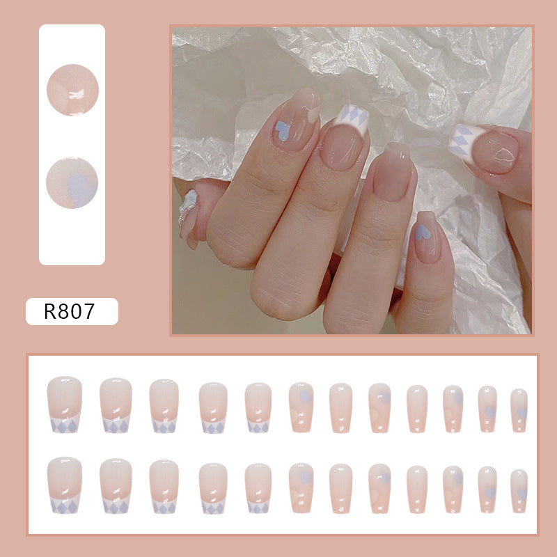 Short Ballet French Blue Heart Fake Nails