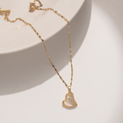 Gold-plated stainless steel necklace with cat's eye pendant