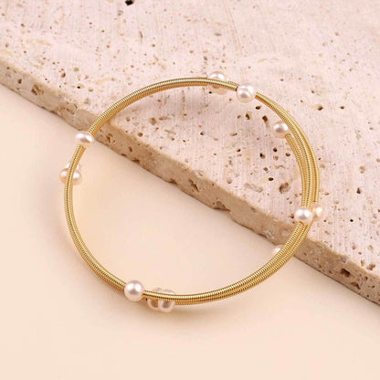 Natural Pearl Copper Wire Braided 18k Real Gold Bracelet