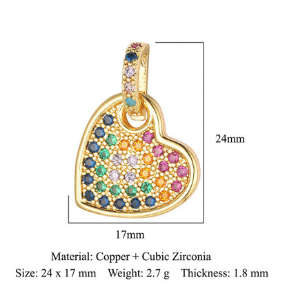 Heart-shaped colored zirconium copper micro-inlaid necklace pendant