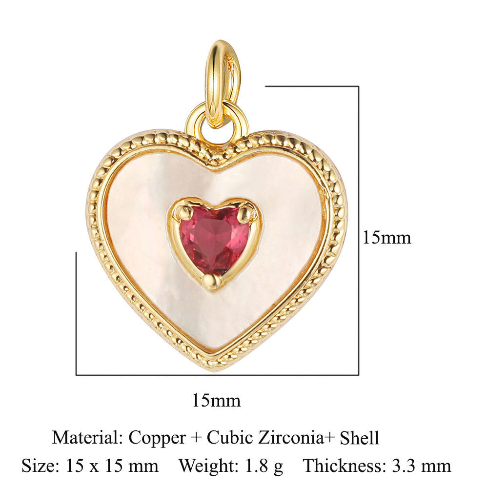 Copper zircon pendant, love shell pendant.