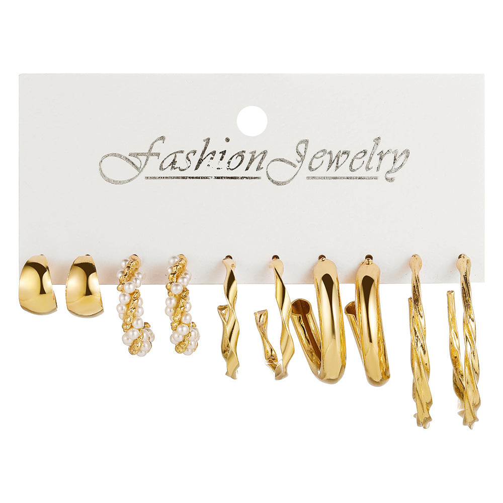 Gold Steel C-Shaped Earrings Set of 5 Pairs