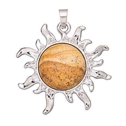 Sunflower alloy round ring inlaid crystal pendant