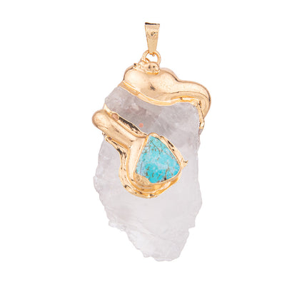 Irregular gilt crystal raw stone gold edge inlaid pendant