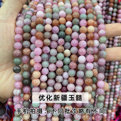 Perlas sueltas de calcedonia de Xinjiang, cuentas redondas de jade de colores 