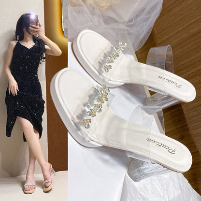 Summer PVC rhinestone high heel sandals