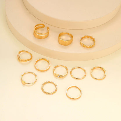 Set of 11 women's wave geometric rings