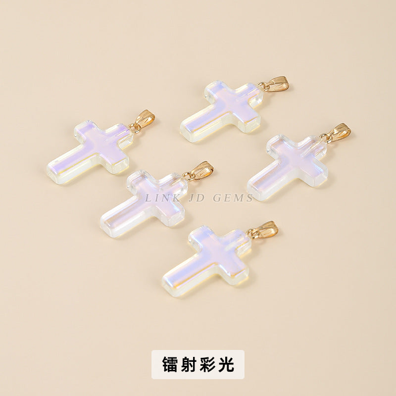 25 * 18Mm imitation jade magic crystal glazed cross pendant