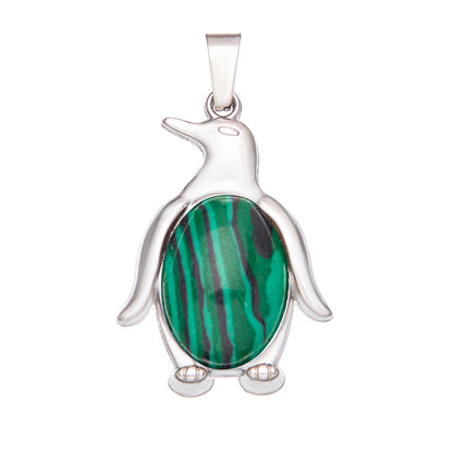 Colgante de cristal de piedras preciosas con incrustaciones de pingüino de aleación de ágata 